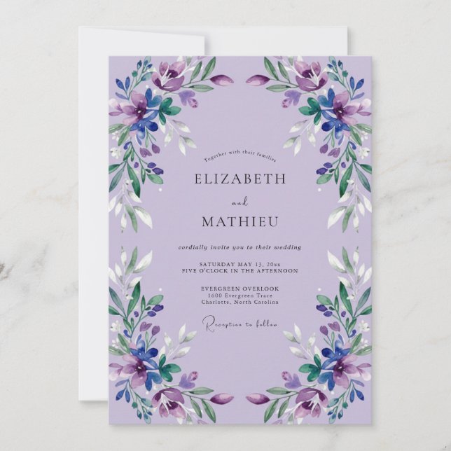 Convites Casamento Pétala Violeta Lilás (Frente)