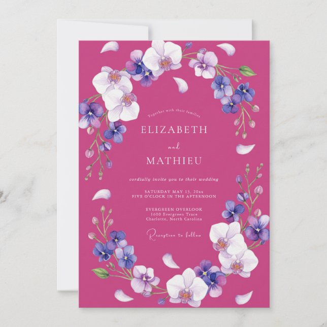Convites Casamento Pétala Violeta Magenta (Frente)