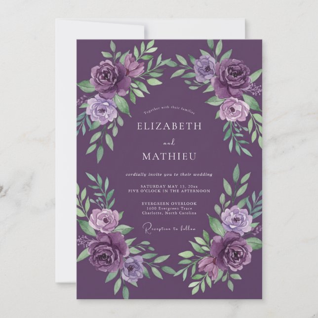 Convites Casamento Pétala Violeta Profundo (Frente)