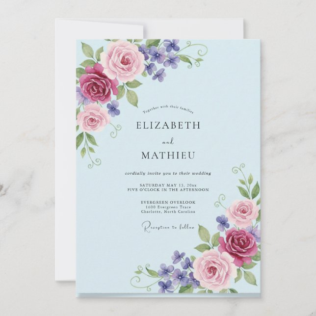 Convites Casamento Pétala Violeta Rosa (Frente)