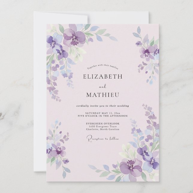 Convites Casamento Pétala Violeta Rosa Murcho (Frente)