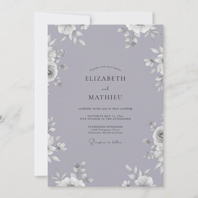 Convites Casamento Pétala Violeta Suave (Frente)