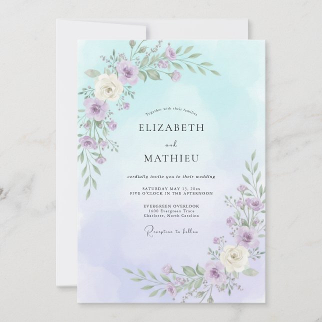 Convites Casamento Pétalas de Ámética Celeste (Frente)