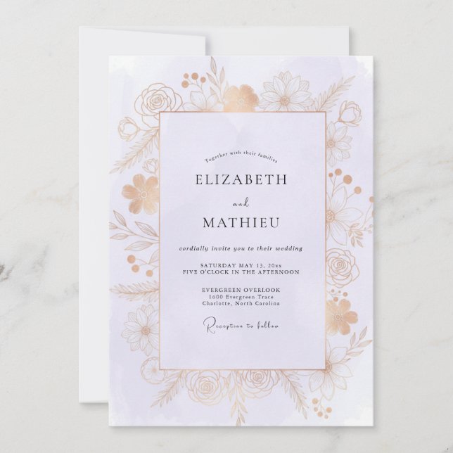 Convites Casamento Pétalas Douradas Champagne (Frente)