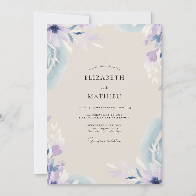 Convites Casamento Pétalas Lilás Roxo (Frente)