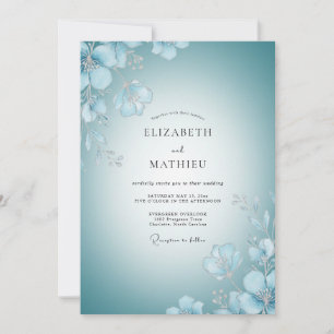 Convites Casamento Pétalas Pintadas de Azul Claro