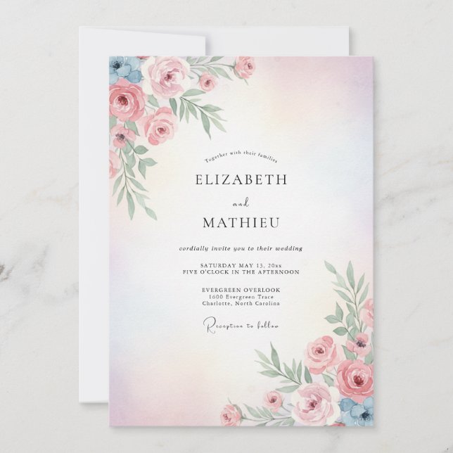 Convites Casamento Pétalas Rosa Pálido (Frente)