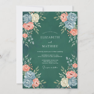 Convites Casamento Petrol Coral Ranunculus Eucalipto
