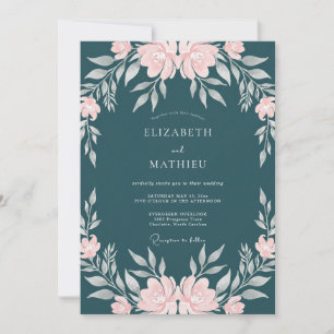 Convites Casamento Petrol Rosa Ranunculus Eucalipto