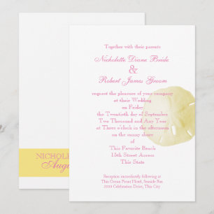 Convites Casamento Pink e Amarelo com Dólar de areia