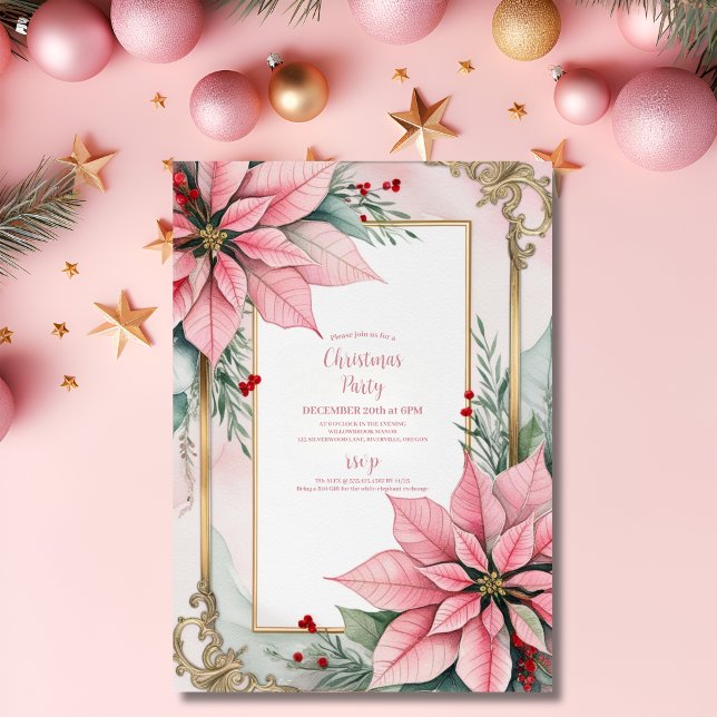 Convites Casamento Pink Natal Poinsettia Winter Greenery (Criador carregado)