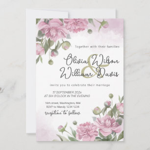 Convites Casamento Pink Peony Watercolor