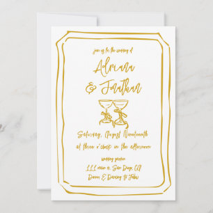 Convites Casamento Pintado à Mão em Amarelo Mostarda