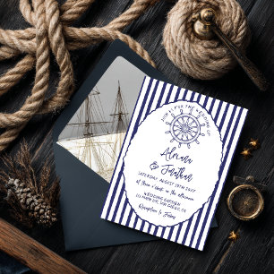 Convites Casamento Pintado à Mão em Azul Náutico