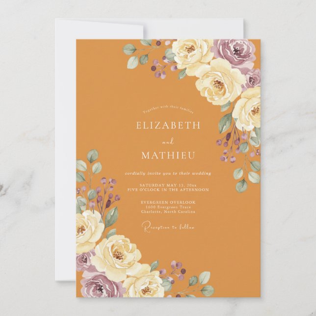 Convites Casamento Pintado Âmbar Lavanda (Frente)
