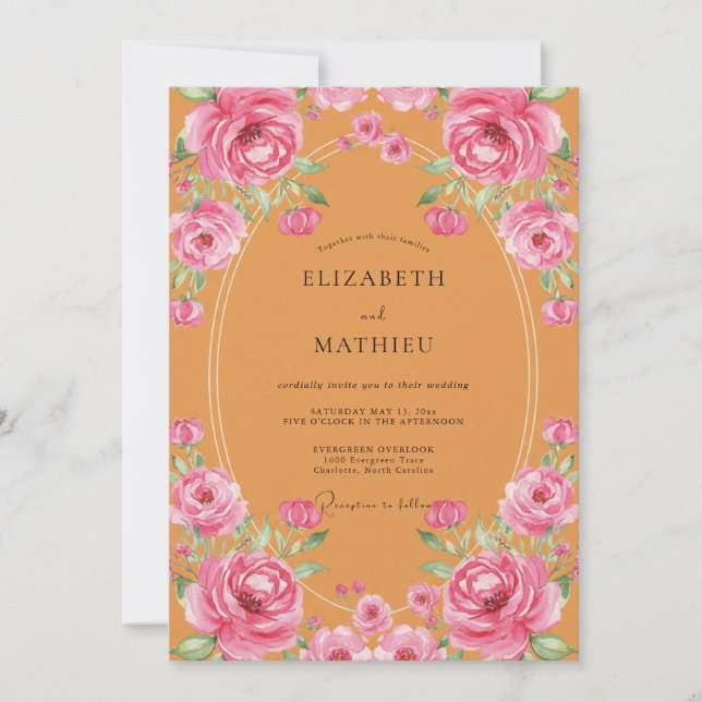 Convites Casamento Pintado Âmbar Rosa (Frente)