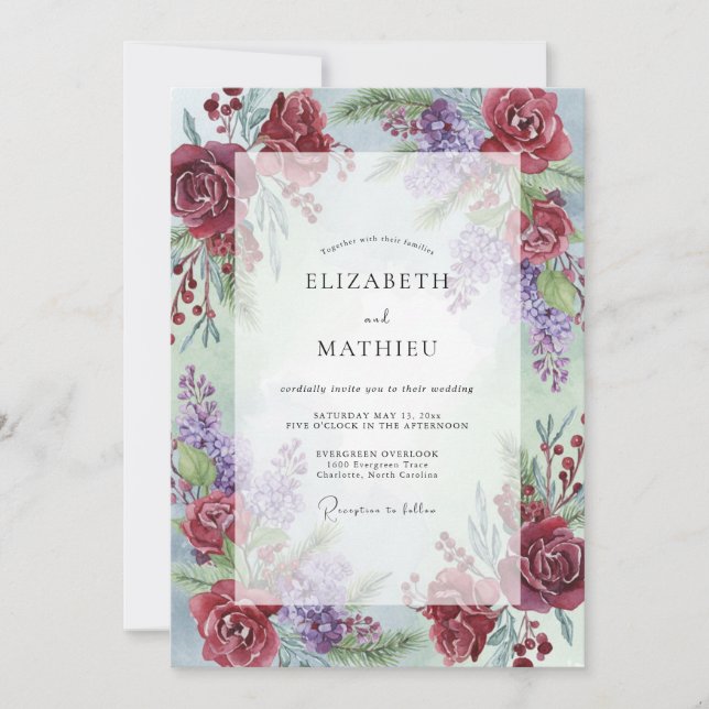 Convites Casamento Pintado Âmbar Vinho (Frente)