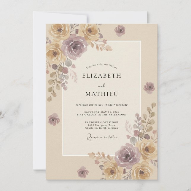 Convites Casamento Pintado Amethyst Champagne (Frente)