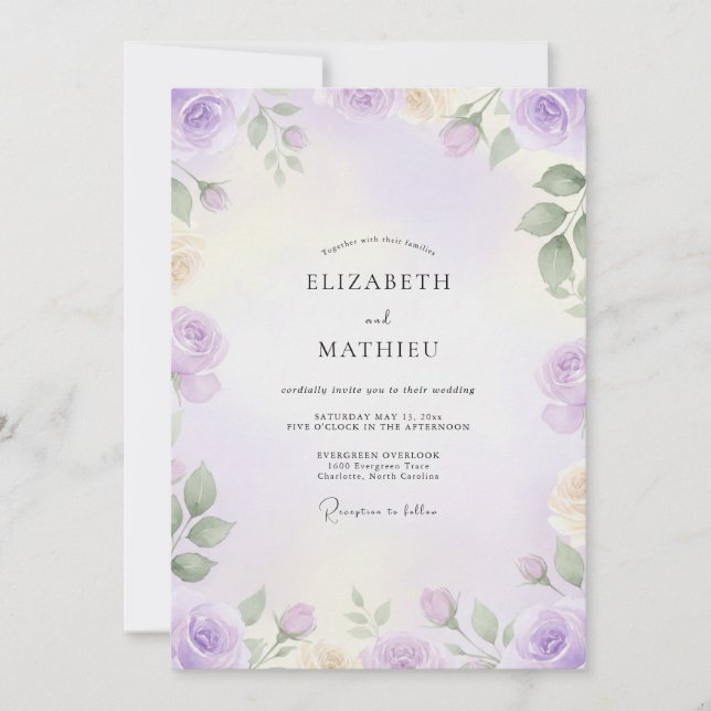 Convites Casamento Pintado Amethyst Sage (Frente)