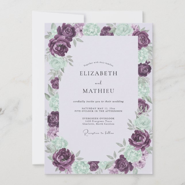 Convites Casamento Pintado Amethyst Seafoam (Frente)