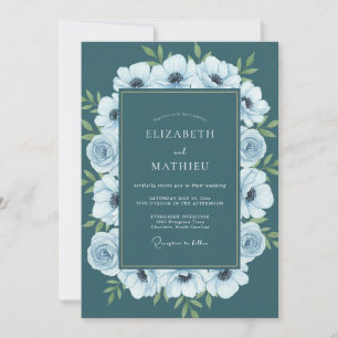 Convites Casamento Pintado Anêmona Verde Azul