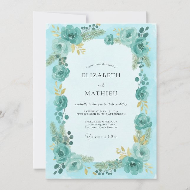 Convites Casamento Pintado Aquático Ranunculus (Frente)