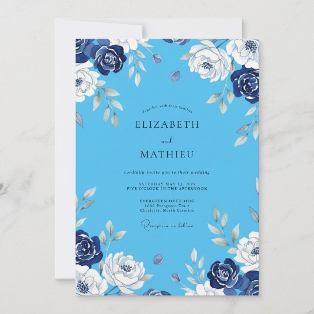 Convites Casamento Pintado Azul Centáurea (Frente)