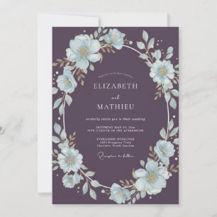 Convites Casamento Pintado Azul Gélido de Ameixa
