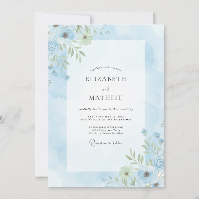 Convites Casamento Pintado Azul Poeirento (Frente)