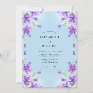 Convites Casamento Pintado Boho Violeta Azul