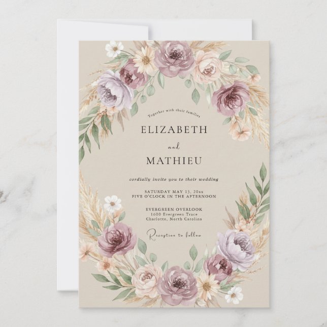 Convites Casamento Pintado com Ameixa e Champanhe (Frente)