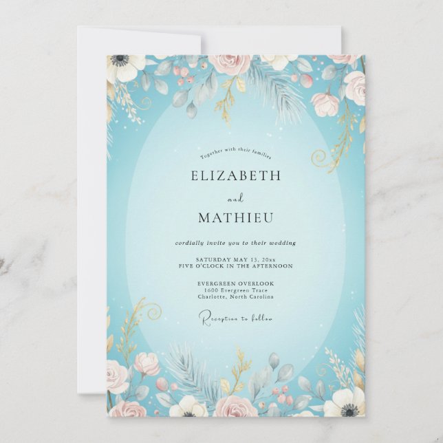 Convites Casamento Pintado com Aqua Blush (Frente)