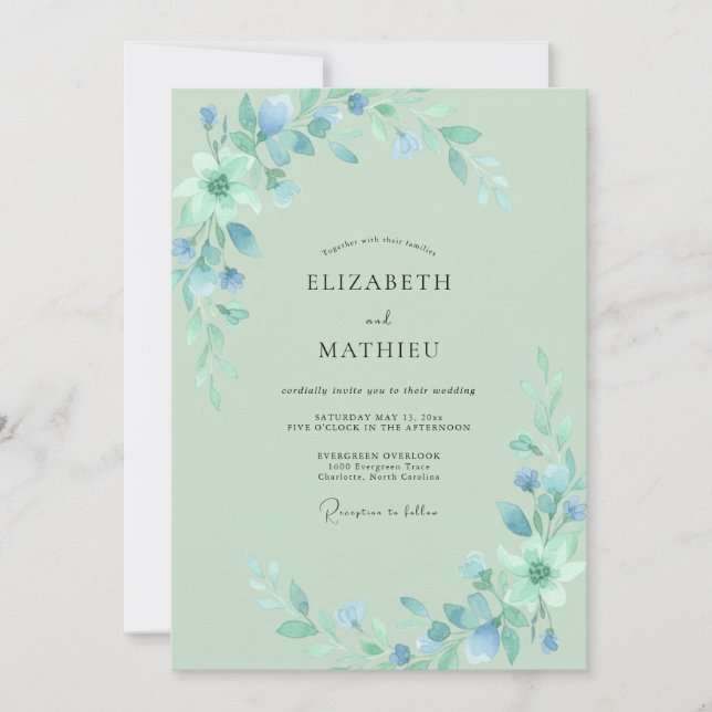 Convites Casamento Pintado com Azul-Malva e Hortelã (Frente)