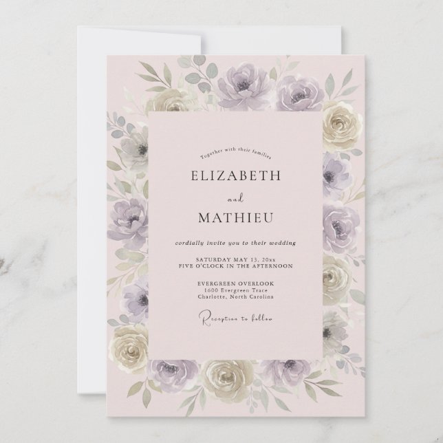 Convites Casamento Pintado com Bege Rosa Malva (Frente)