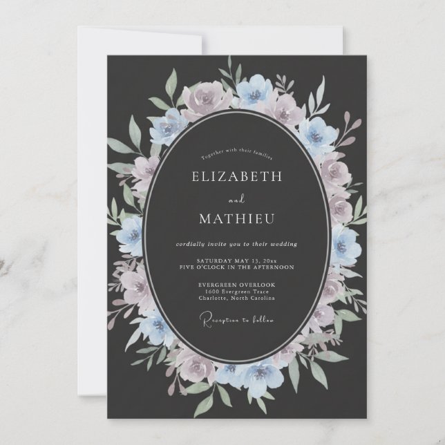Convites Casamento Pintado com Carvão e Periwinkle (Frente)