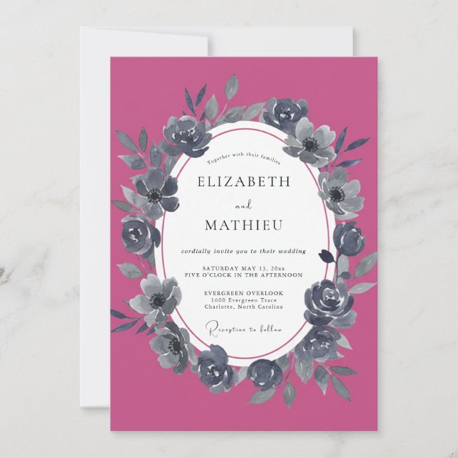 Convites Casamento Pintado com Carvão Magenta (Frente)