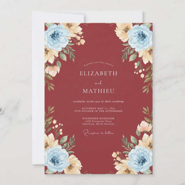 Convites Casamento Pintado com Champanhe Borgonha (Frente)
