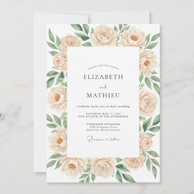 Convites Casamento Pintado com Champanhe e Pêssego (Frente)