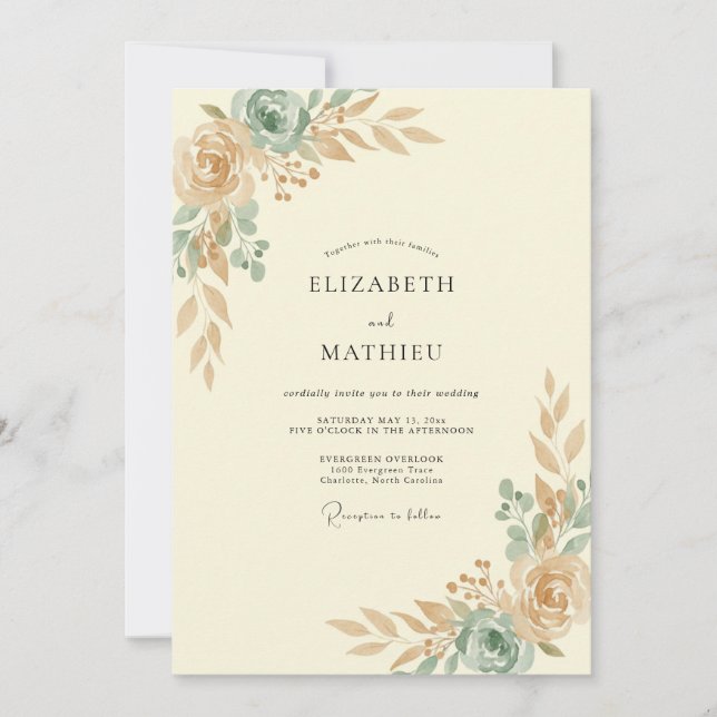 Convites Casamento Pintado com Champanhe Espuma do Mar (Frente)