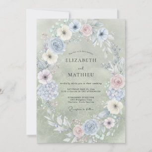 Convites Casamento Pintado com Champanhe Suave e Periwinkle