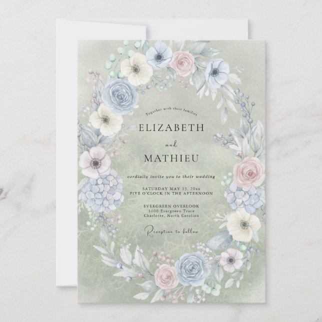Convites Casamento Pintado com Champanhe Suave e Periwinkle (Frente)