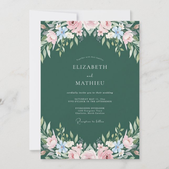 Convites Casamento Pintado com Cornflower Floresta (Frente)