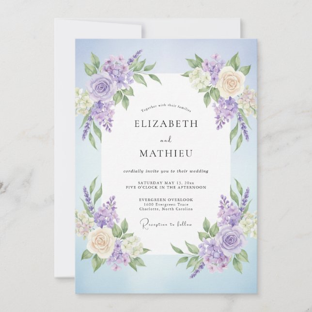 Convites Casamento Pintado com Creme Quente Lilás (Frente)
