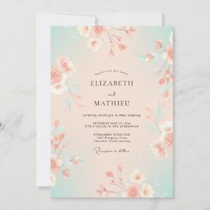 Convites Casamento Pintado com Damasco e Seafoam