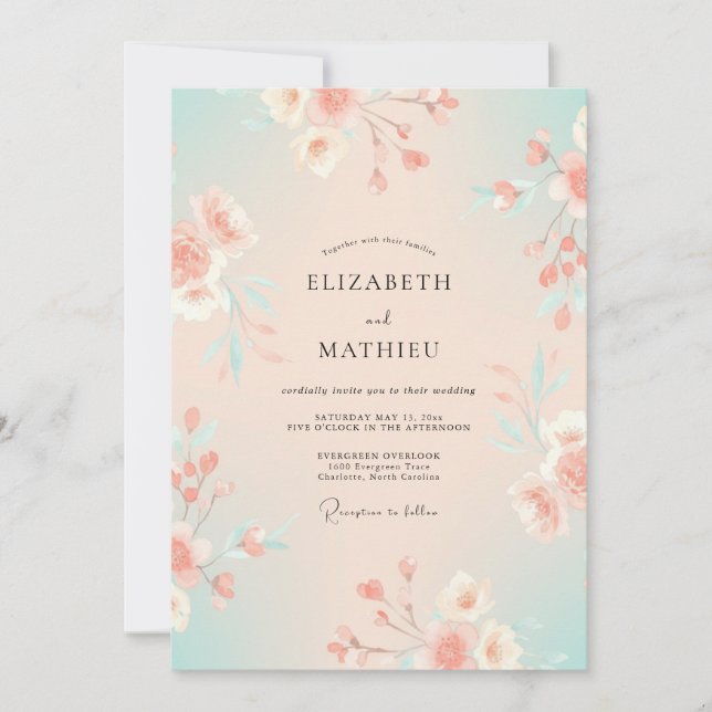 Convites Casamento Pintado com Damasco e Seafoam (Frente)