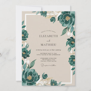 Convites Casamento Pintado com Esmeralda e Champanhe