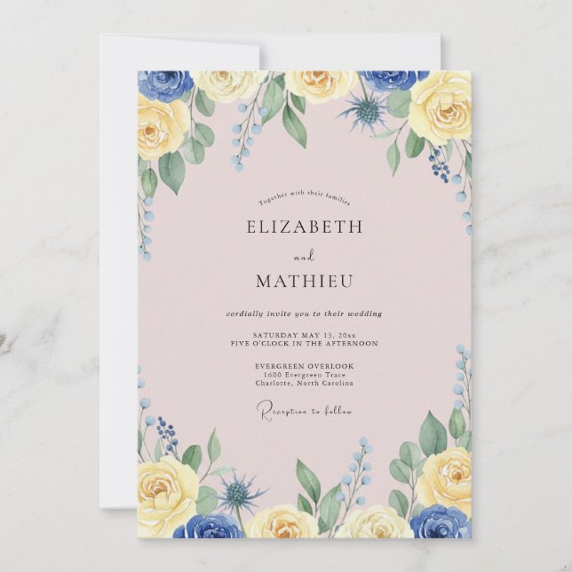 Convites Casamento Pintado com Flor de Milho Limão (Frente)