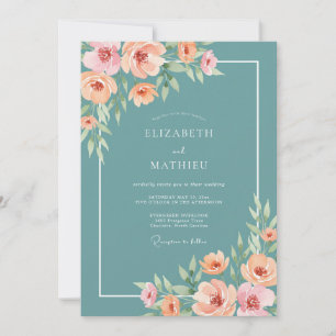 Convites Casamento Pintado com Flor de Turquesa