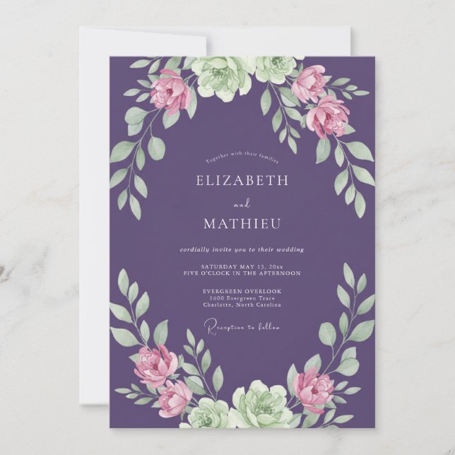 Convites Casamento Pintado com Folhas de Ameixa (Frente)