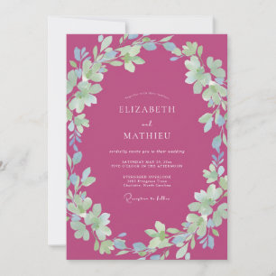 Convites Casamento Pintado com Folhas Magenta em Prado